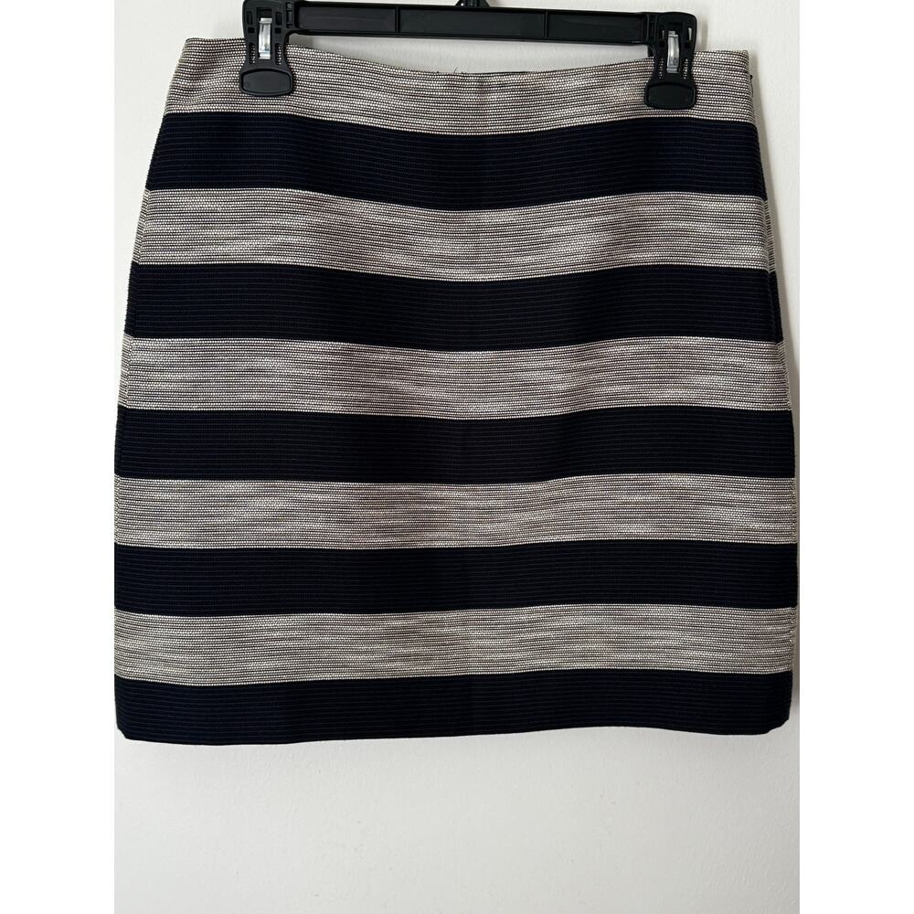 Loft 4 navy and gray bold horizontal striped mini pencil lined EUC skirt